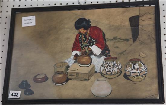 Watercolour of Navajo potter